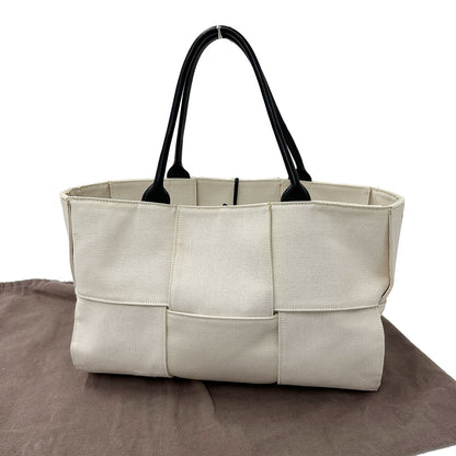 BOTTEGAVENETA ボッテガ・ヴェネタ アルコ ミディアム ハンドバッグ ホワイト アイボリー キャンバス レディース 【中古】