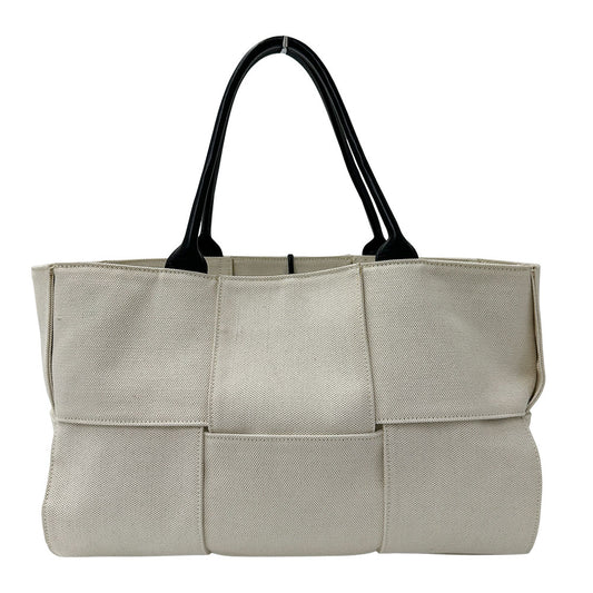 BOTTEGAVENETA ボッテガ・ヴェネタ アルコ ミディアム ハンドバッグ ホワイト アイボリー キャンバス レディース 【中古】