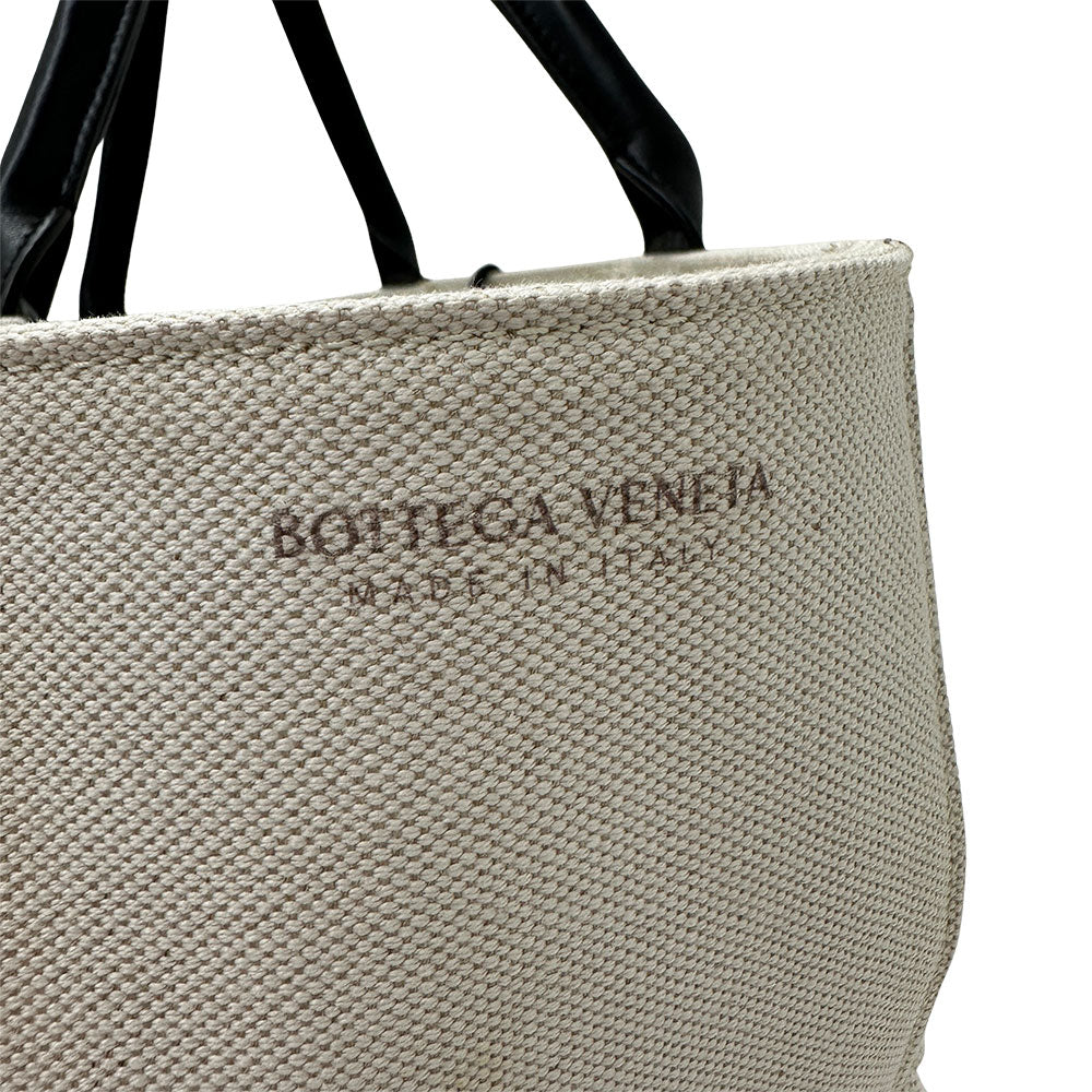 BOTTEGAVENETA ボッテガ・ヴェネタ アルコ ミディアム ハンドバッグ ホワイト アイボリー キャンバス レディース 【中古】