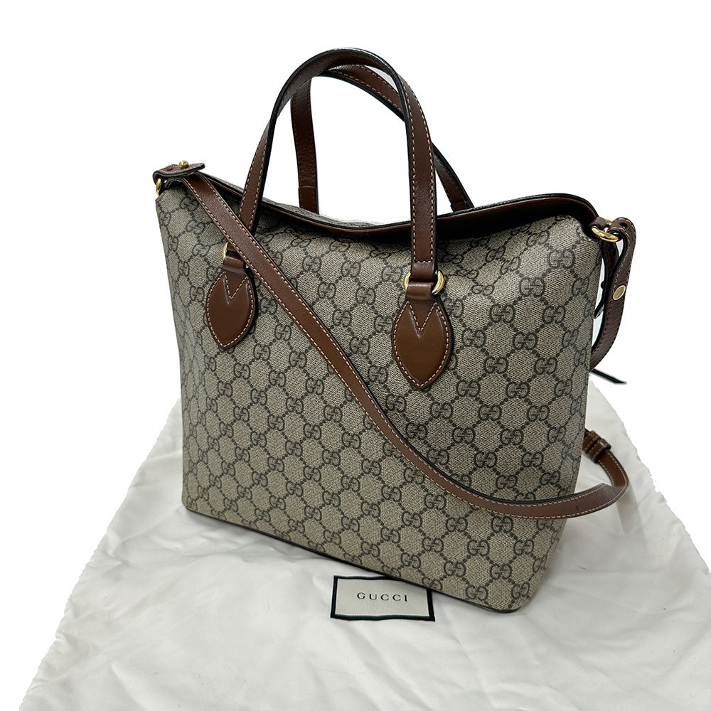 GUCCI グッチ 2wayバッグ グレー ブラウン 429147 GGスプリームキャンバス レディース メンズ 【中古】