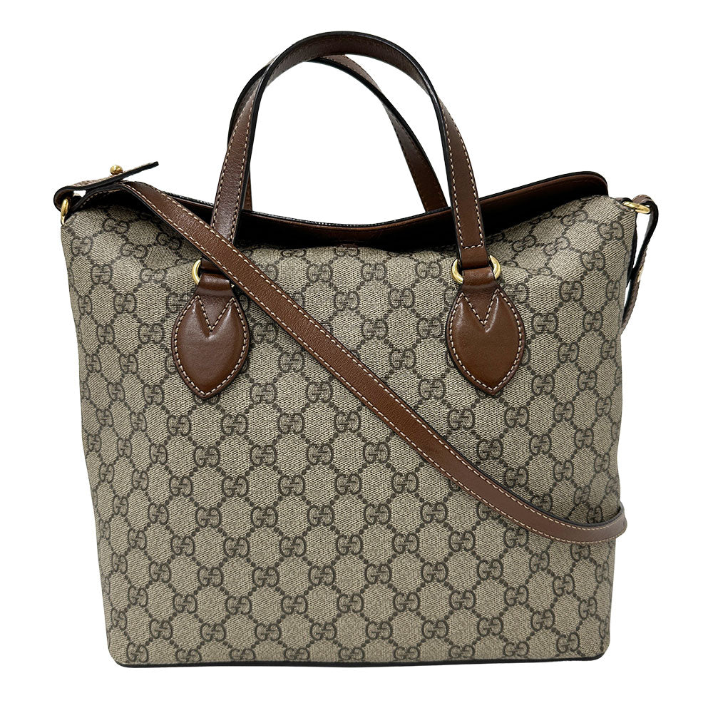 GUCCI グッチ 2wayバッグ グレー ブラウン 429147 GGスプリームキャンバス レディース メンズ 【中古】