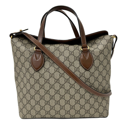 GUCCI グッチ 2wayバッグ グレー ブラウン 429147 GGスプリームキャンバス レディース メンズ 【中古】