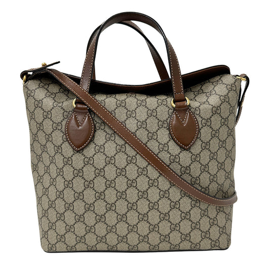 GUCCI グッチ 2wayバッグ グレー ブラウン 429147 GGスプリームキャンバス レディース メンズ 【中古】