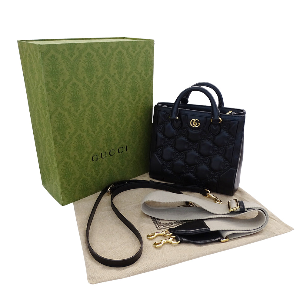 GUCCI グッチ GGマトラッセ 2wayバッグ ブラック ゴールド金具 728309 レザー レディース 【中古】