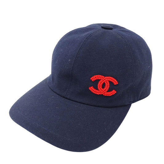 CHANEL シャネル キャップ ネイビー シルバー金具 コットン レディース 【中古】