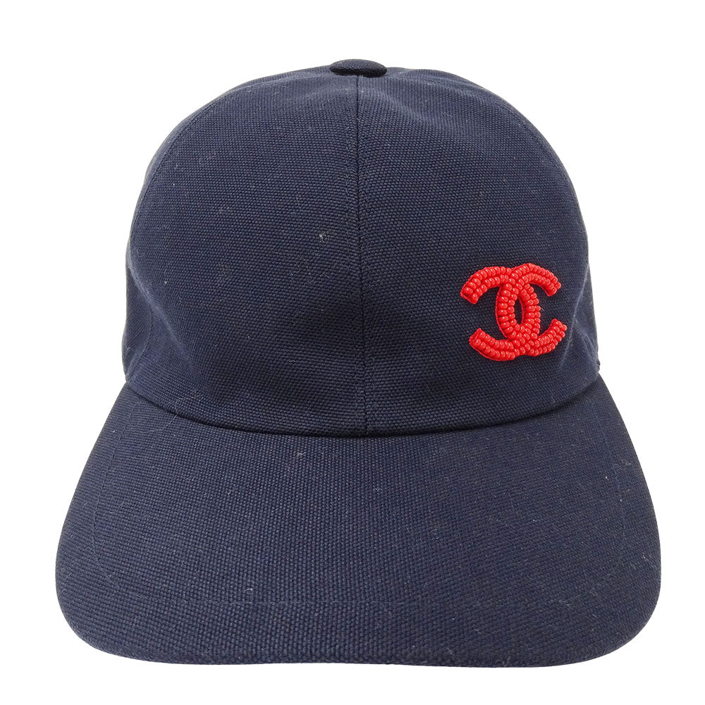CHANEL シャネル キャップ ネイビー シルバー金具 コットン レディース 【中古】