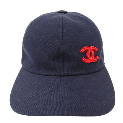 CHANEL シャネル キャップ ネイビー シルバー金具 コットン レディース 【中古】
