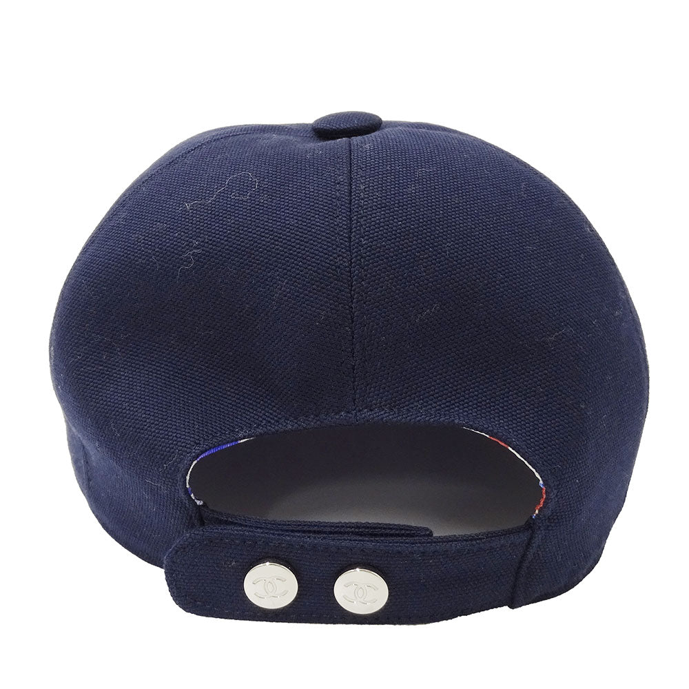 CHANEL シャネル キャップ ネイビー シルバー金具 コットン レディース 【中古】