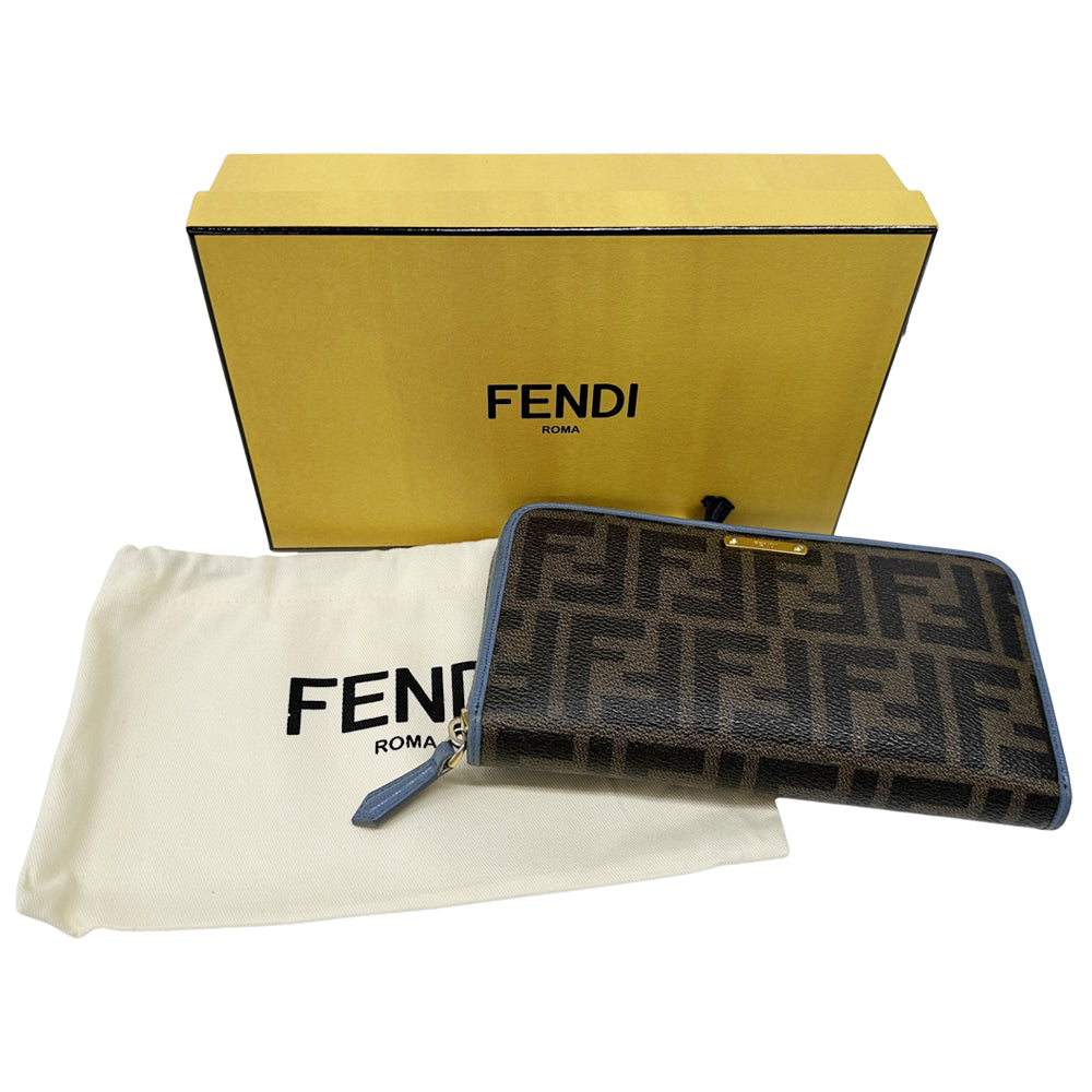 FENDI フェンディ 長財布 ズッカ ブラウン ブルー PVC レディース メンズ 【中古】