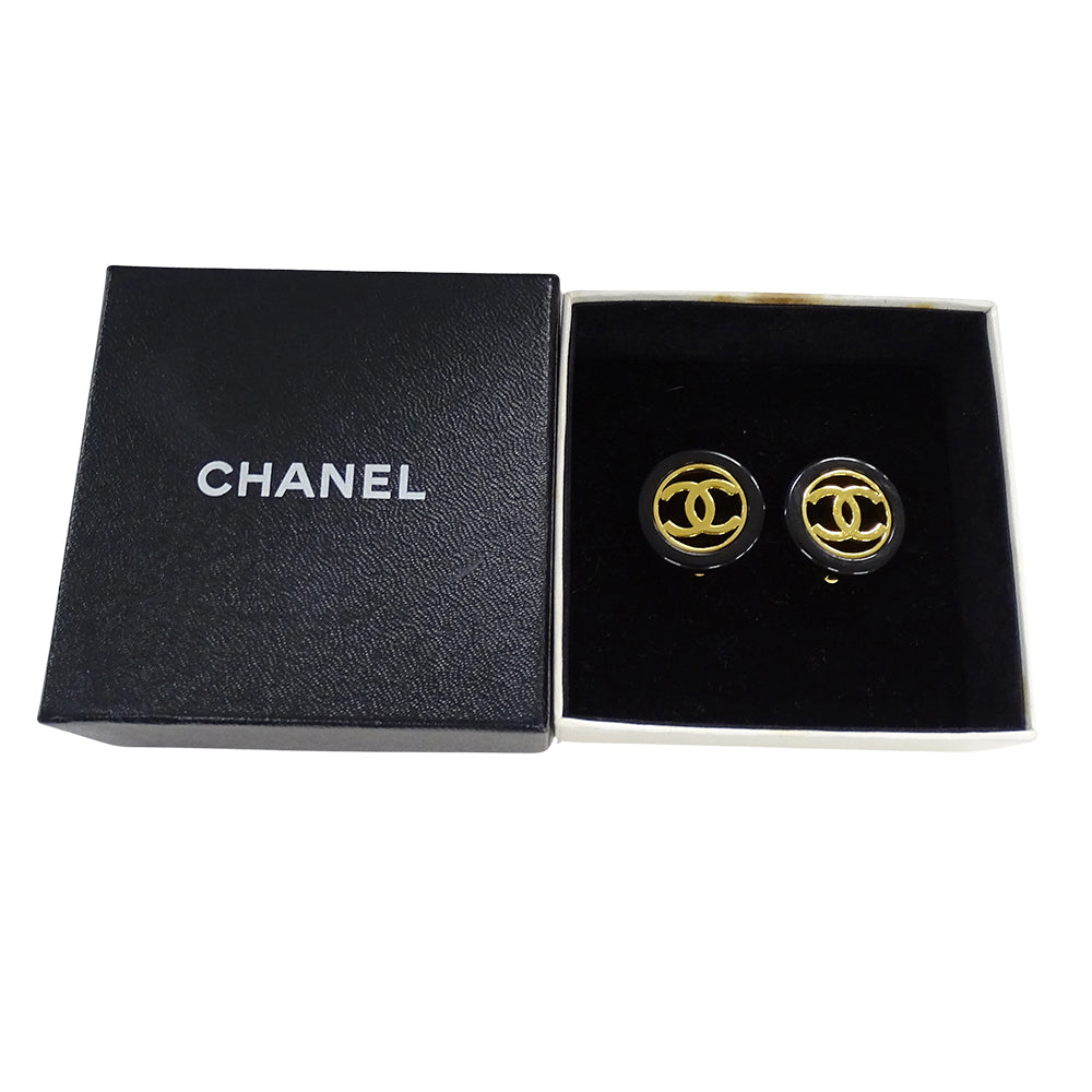 CHANEL シャネル ココマーク イヤリング メタル ゴールド ブラック レディース 【中古】