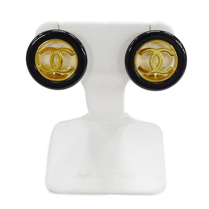 CHANEL シャネル ココマーク イヤリング メタル ゴールド ブラック レディース 【中古】