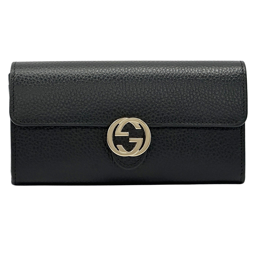 GUCCI グッチ 長財布 インターロッキング ブラック 615524 レザー レディース 【中古】