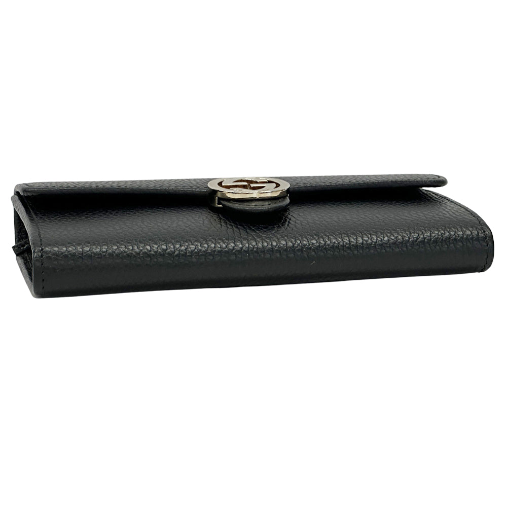 GUCCI グッチ 長財布 インターロッキング ブラック 615524 レザー レディース 【中古】