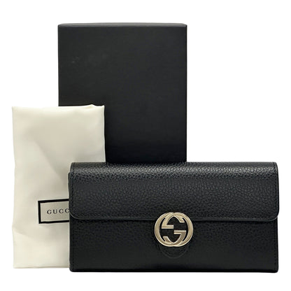 GUCCI グッチ 長財布 インターロッキング ブラック 615524 レザー レディース 【中古】