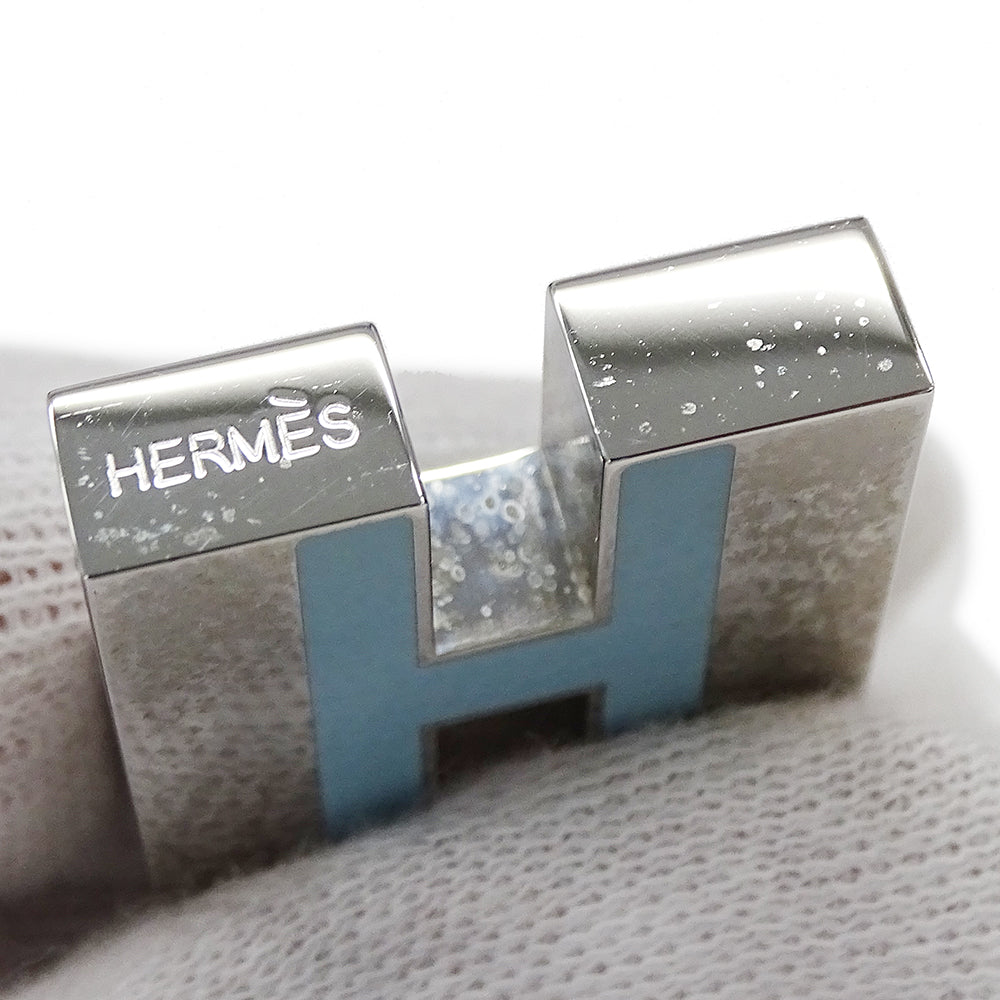 HERMES エルメス Hモチーフ カデナ シルバー ライトブルー メタル レディース メンズ 【中古】