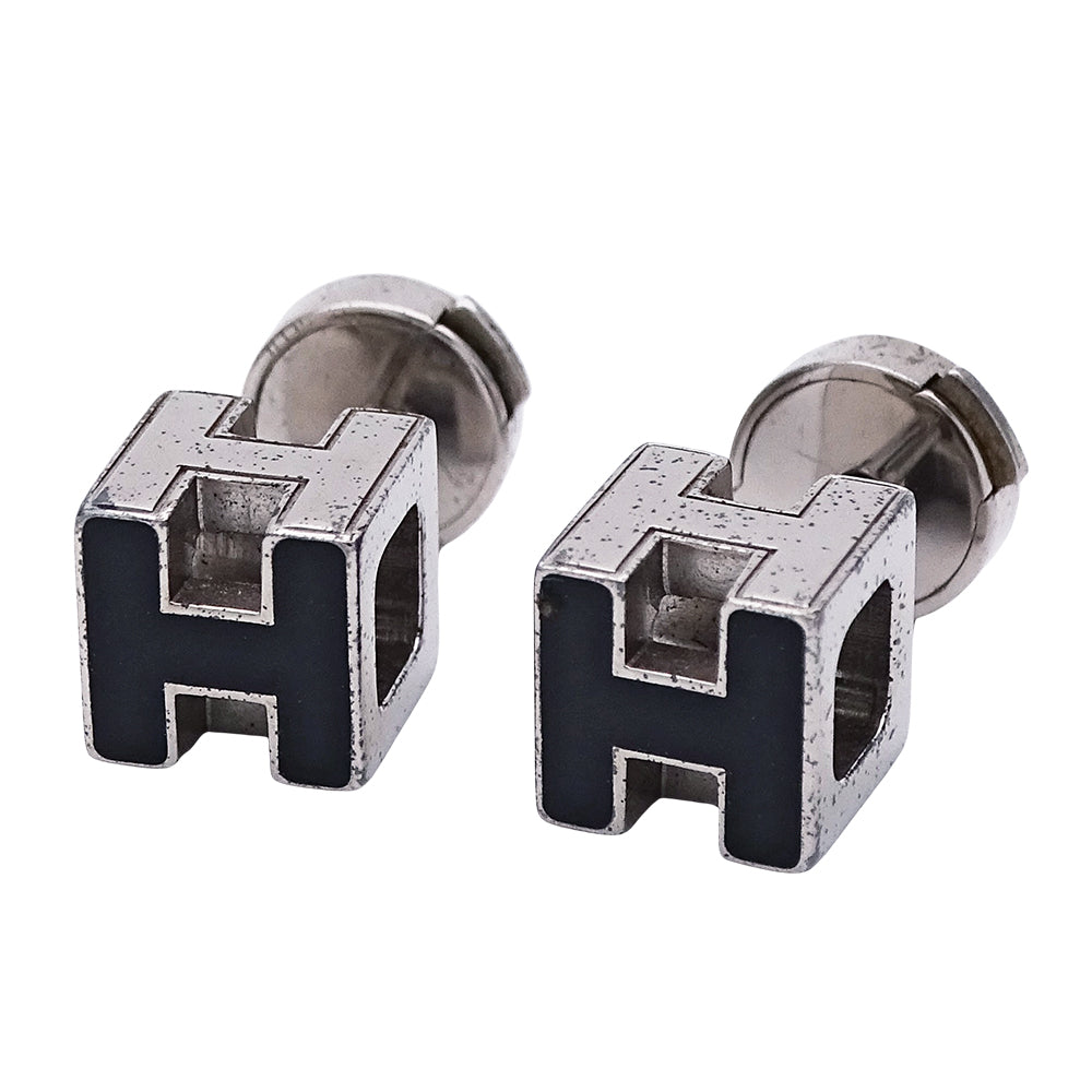 HERMES エルメス カージュドアッシュ Hキューブ ピアス ブラック シルバー レディース 【中古】