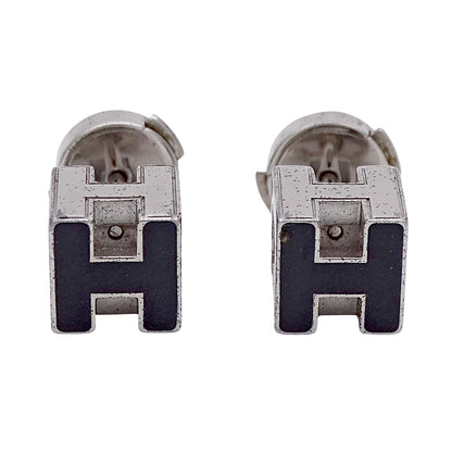 HERMES エルメス カージュドアッシュ Hキューブ ピアス ブラック シルバー レディース 【中古】