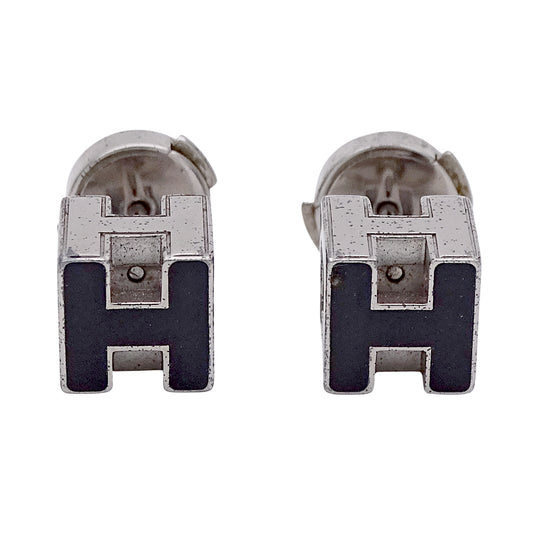 HERMES エルメス カージュドアッシュ Hキューブ ピアス ブラック シルバー レディース 【中古】