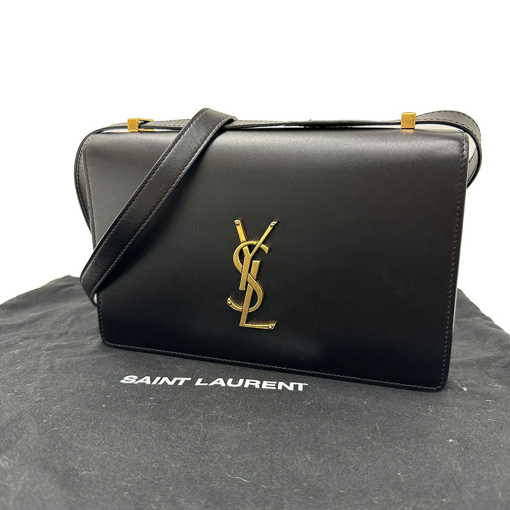 SAINT LAURENT サンローラン ショルダーバッグ カサンドラ ロゴ サッチェル ブラック レザー レディース 【中古】