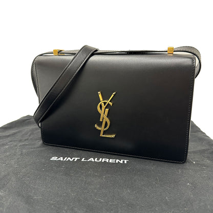 SAINT LAURENT サンローラン ショルダーバッグ カサンドラ ロゴ サッチェル ブラック レザー レディース 【中古】