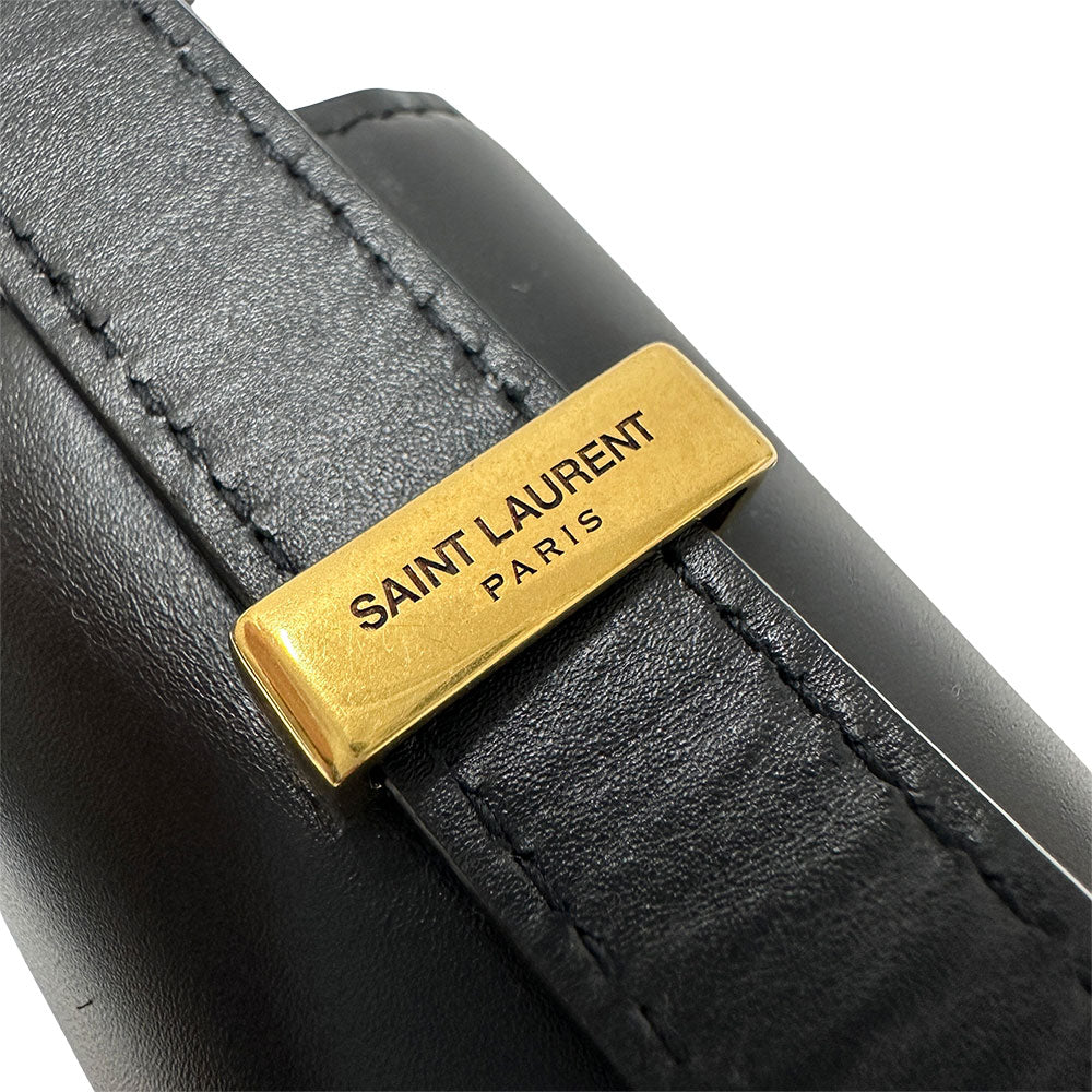 SAINT LAURENT サンローラン ショルダーバッグ カサンドラ ロゴ サッチェル ブラック レザー レディース 【中古】