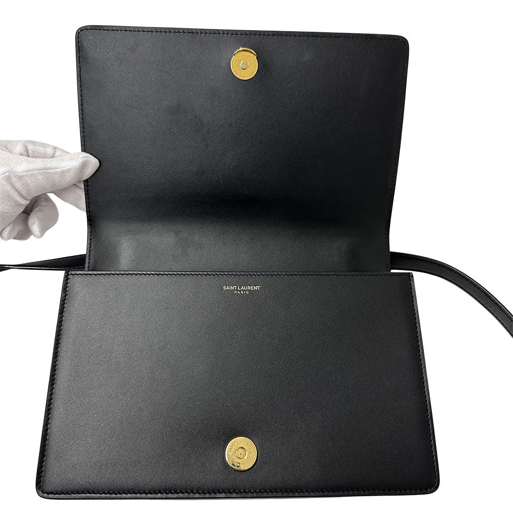 SAINT LAURENT サンローラン ショルダーバッグ カサンドラ ロゴ サッチェル ブラック レザー レディース 【中古】