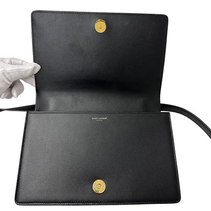 SAINT LAURENT サンローラン ショルダーバッグ カサンドラ ロゴ サッチェル ブラック レザー レディース 【中古】
