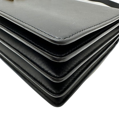 SAINT LAURENT サンローラン ショルダーバッグ カサンドラ ロゴ サッチェル ブラック レザー レディース 【中古】