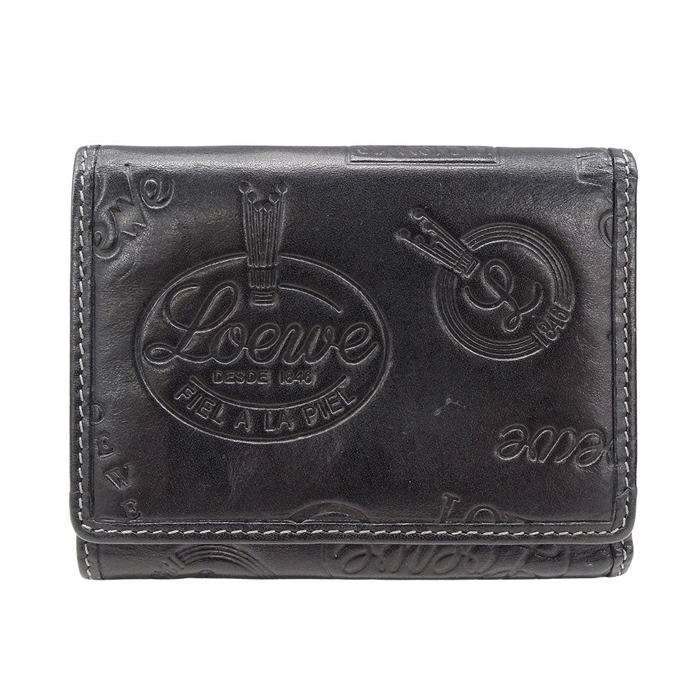 LOEWE ロエベ 三つ折り財布 ブラック レザー レディース 【中古】