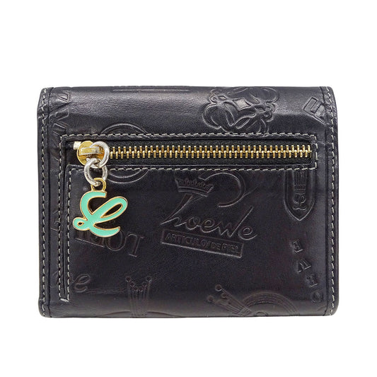 LOEWE ロエベ 三つ折り財布 ブラック レザー レディース 【中古】