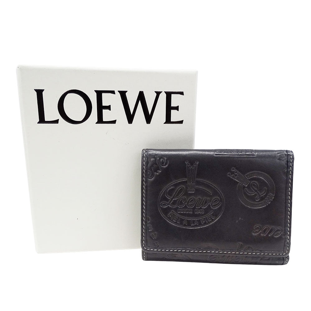 LOEWE ロエベ 三つ折り財布 ブラック レザー レディース 【中古】