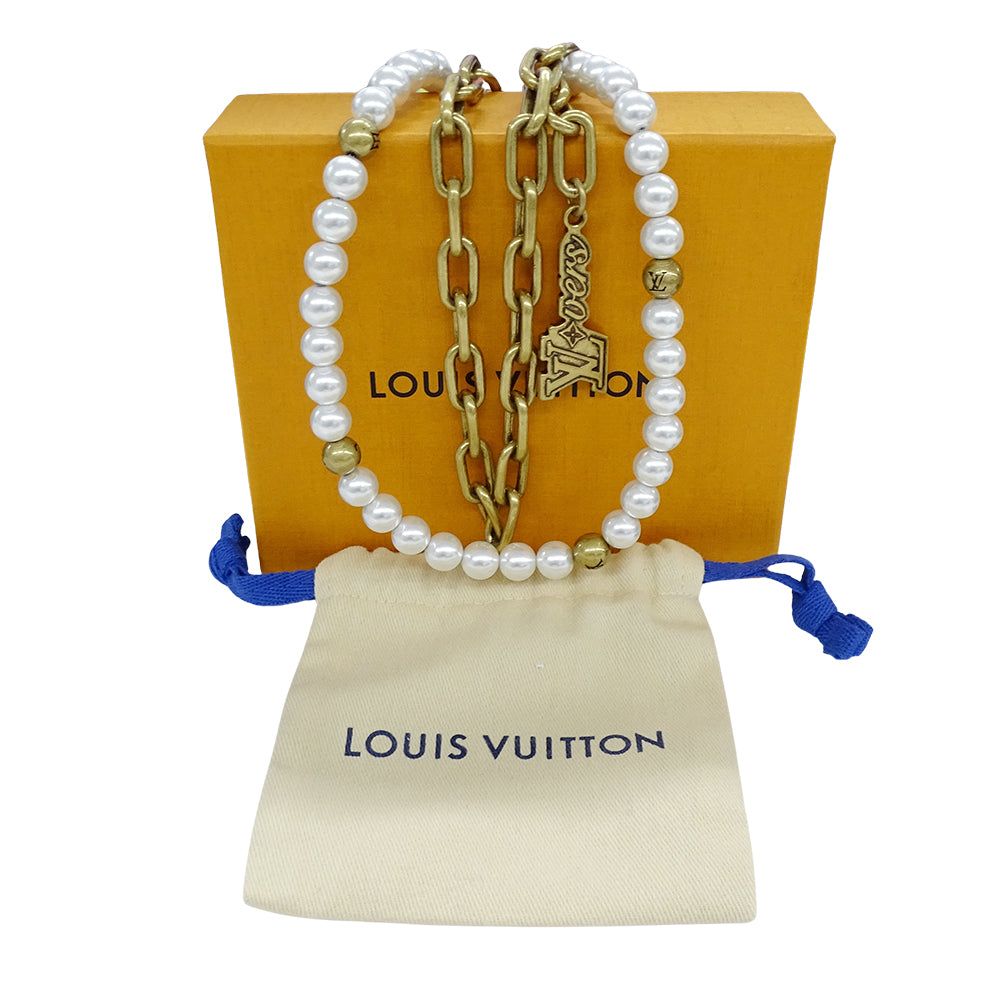 LOUIS VUITTON ルイ・ヴィトン バッグチャーム･チェーン ベルト パール チャーム メタル ゴールド ホワイト レディース M01689 【中古】