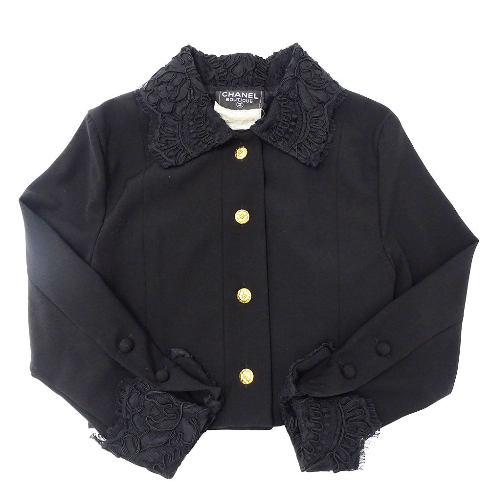 CHANEL シャネル ジャケット カメリア ブラック ゴールド金具 レディース 【中古】