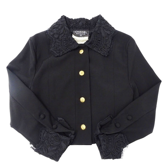 CHANEL シャネル ジャケット カメリア ブラック ゴールド金具 レディース 【中古】