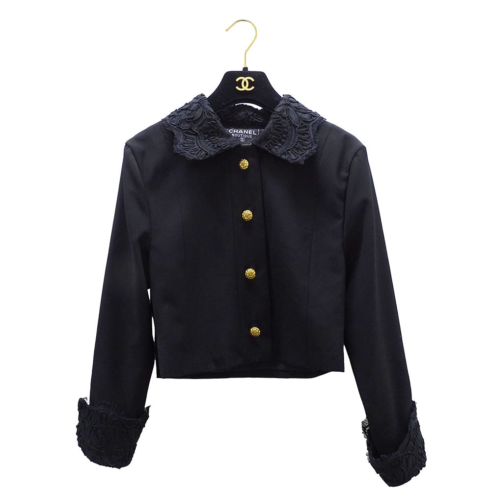CHANEL シャネル ジャケット カメリア ブラック ゴールド金具 レディース 【中古】