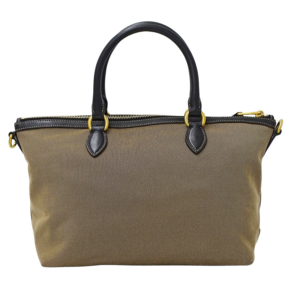 PRADA プラダ 2wayバッグ ロゴジャガード ベージュ ブラック キャンバス レディース 【中古】