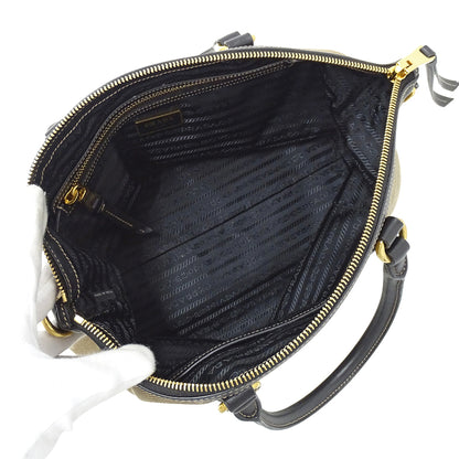 PRADA プラダ 2wayバッグ ロゴジャガード ベージュ ブラック キャンバス レディース 【中古】