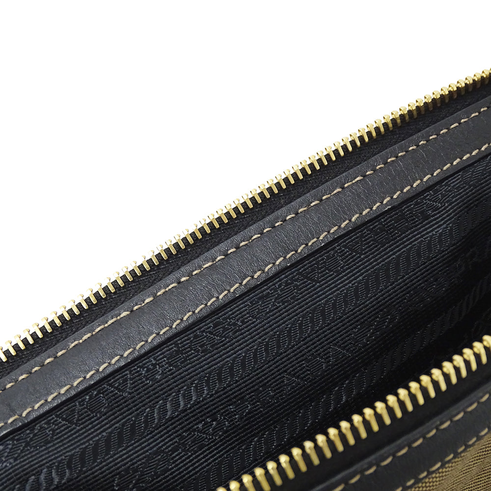 PRADA プラダ 2wayバッグ ロゴジャガード ベージュ ブラック キャンバス レディース 【中古】