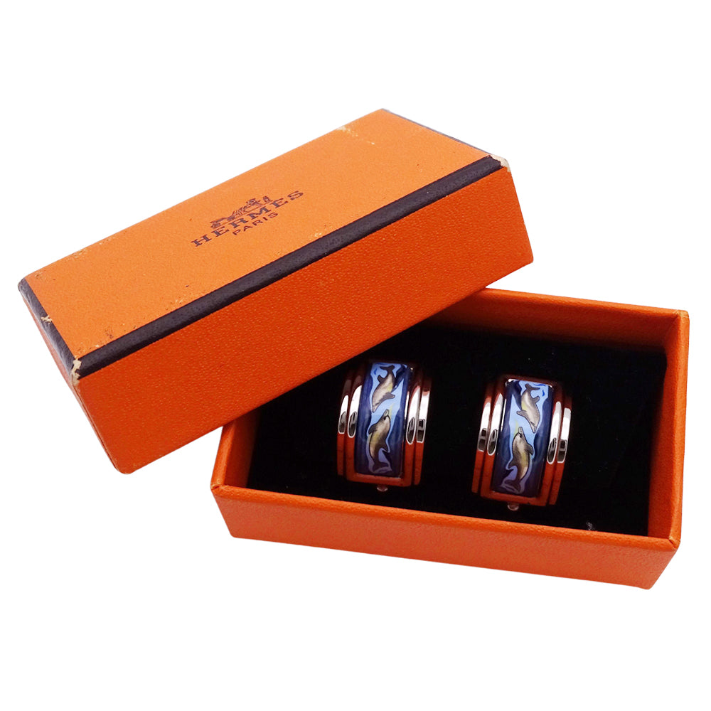 HERMES エルメス イヤリング エマイユ メタル シルバー ブルー レディース 【中古】