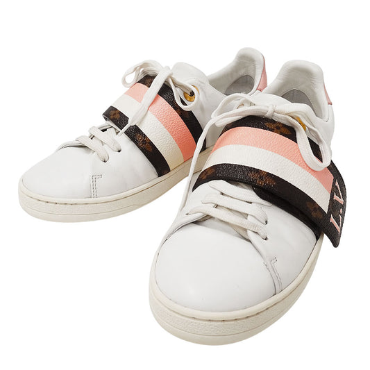 LOUIS VUITTON ルイ・ヴィトン フロントロー・ライン スニーカー スニーカー モノグラム ホワイト ピンク レザー レディース 【中古】