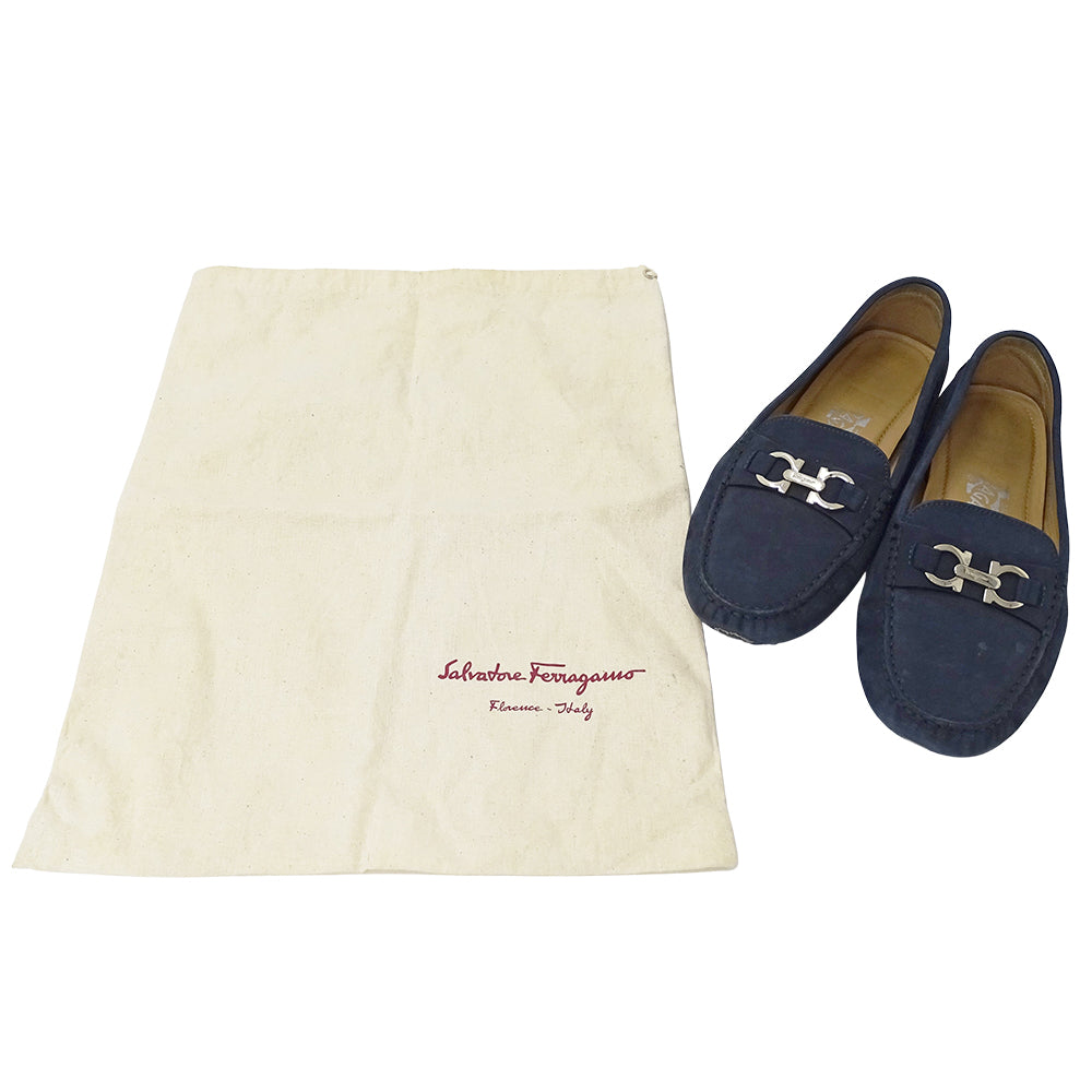 Ferragamo フェラガモ その他靴 ダブルガンチーニ ネイビー スエード レディース 【中古】