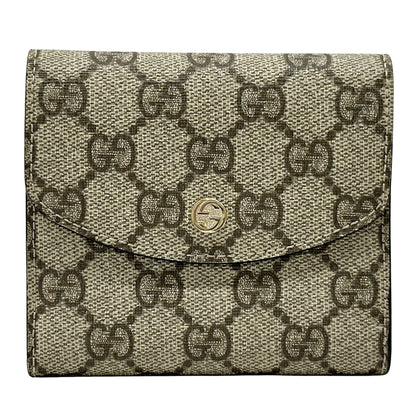 GUCCI グッチ 二つ折り財布 GGスプリーム インターロッキングG ブラウン レッド 256928 PVC レディース 【中古】