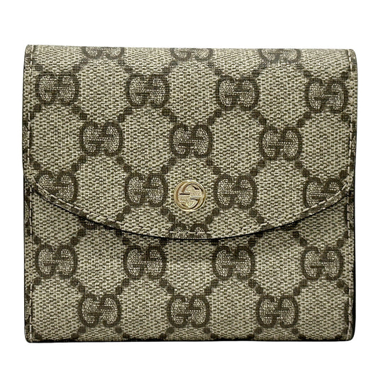 GUCCI グッチ 二つ折り財布 GGスプリーム インターロッキングG ブラウン レッド 256928 PVC レディース 【中古】