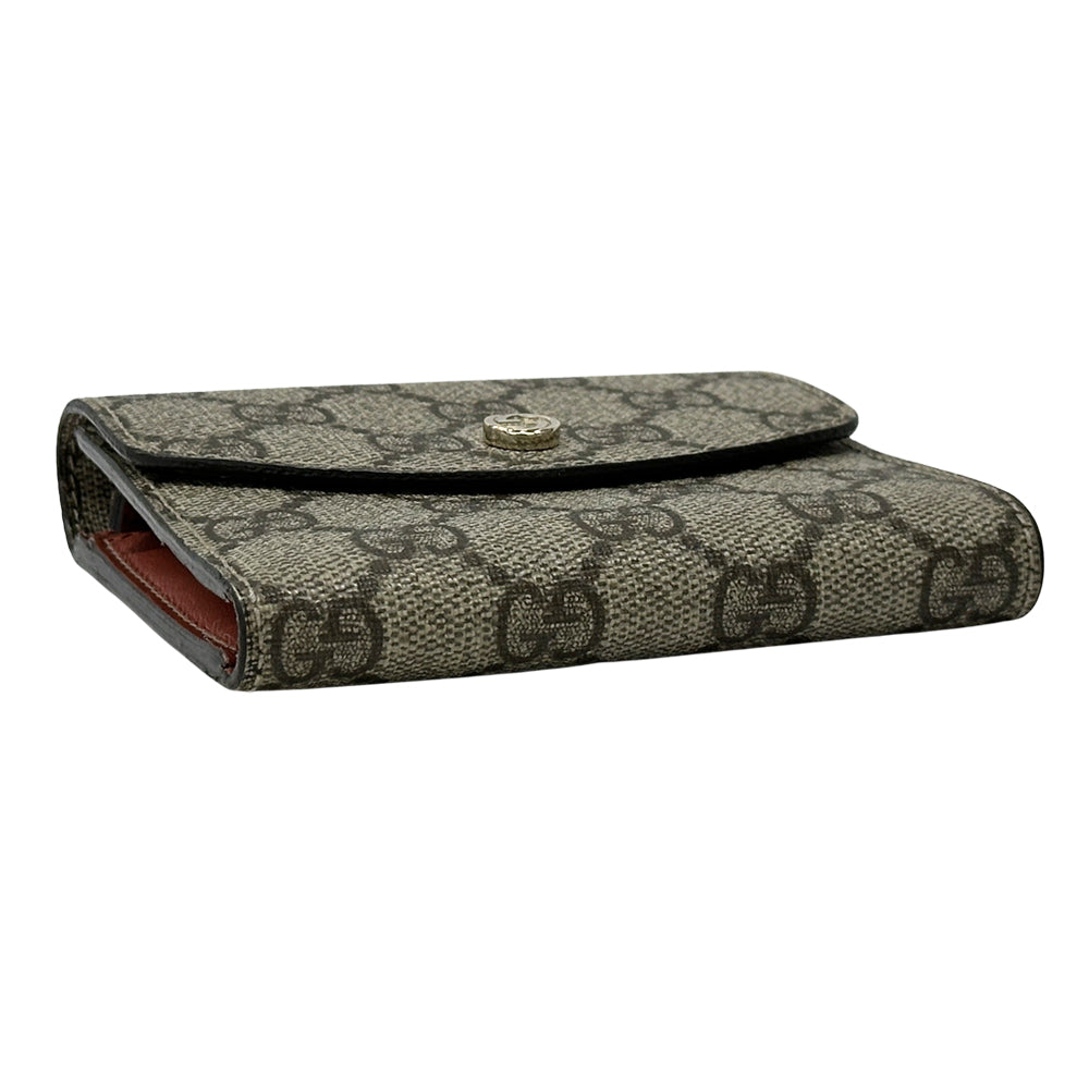 GUCCI グッチ 二つ折り財布 GGスプリーム インターロッキングG ブラウン レッド 256928 PVC レディース 【中古】