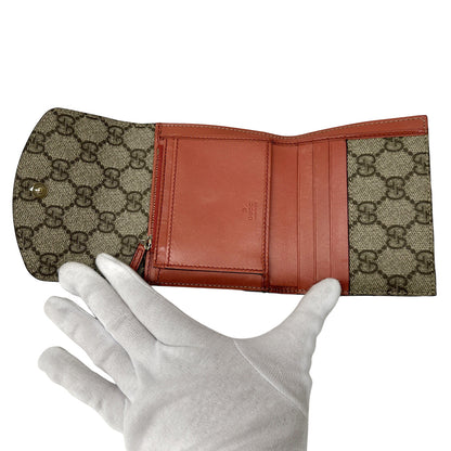 GUCCI グッチ 二つ折り財布 GGスプリーム インターロッキングG ブラウン レッド 256928 PVC レディース 【中古】