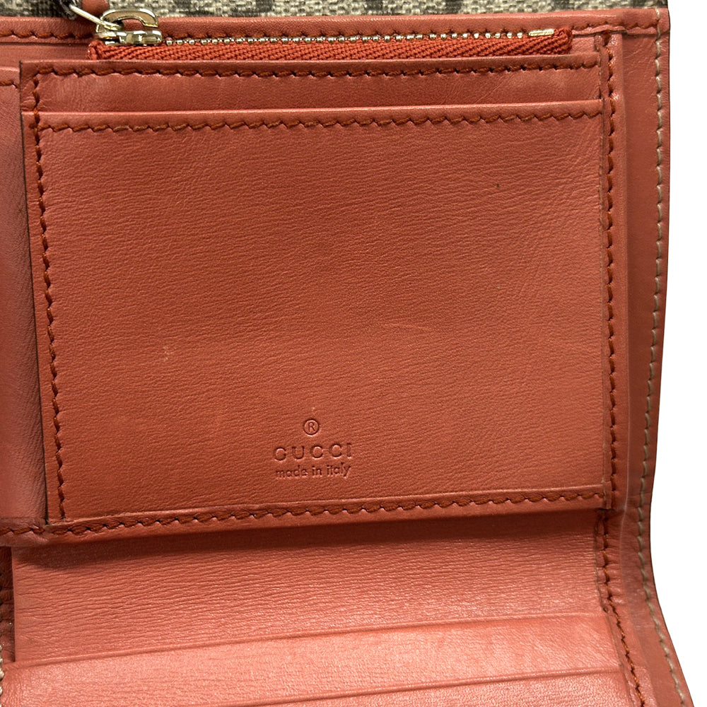 GUCCI グッチ 二つ折り財布 GGスプリーム インターロッキングG ブラウン レッド 256928 PVC レディース 【中古】