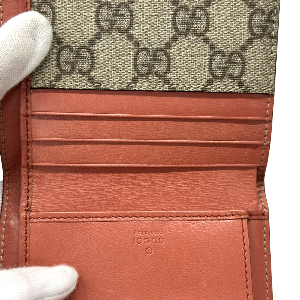 GUCCI グッチ 二つ折り財布 GGスプリーム インターロッキングG ブラウン レッド 256928 PVC レディース 【中古】
