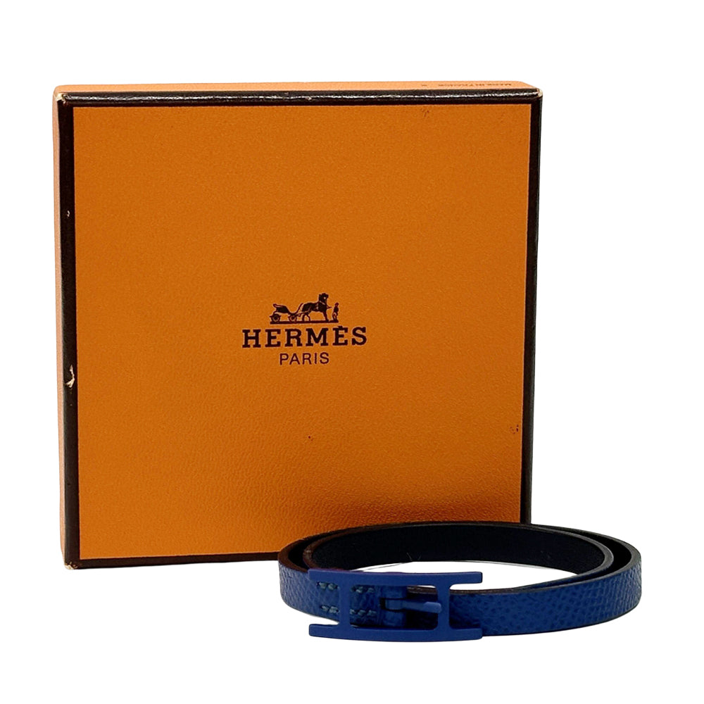 HERMES エルメス ドゥブルトゥール ブレスレット ビーアピ レザー ブルー ネイビー レディース メンズ 【中古】