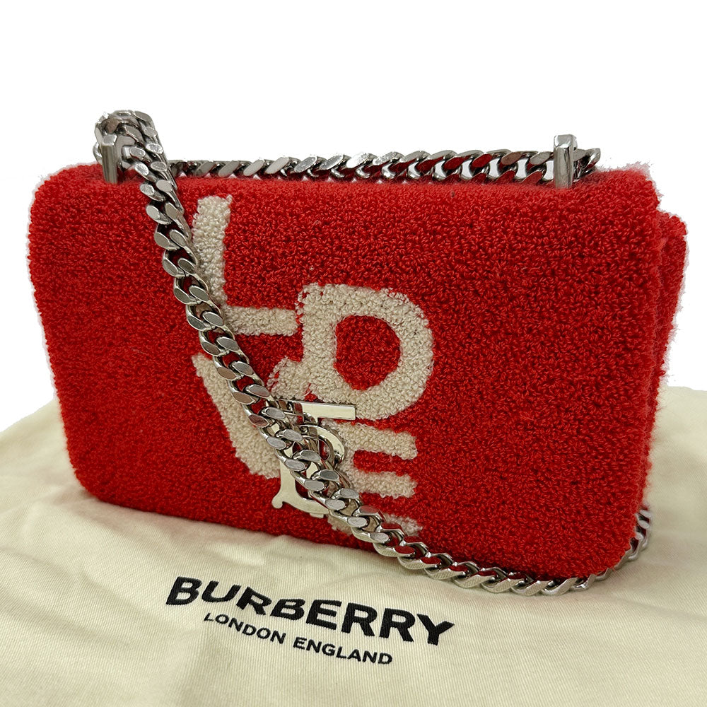BURBERRY バーバリー チェーンショルダー ショルダーバッグ レッド パイル・タオル レディース 【中古】