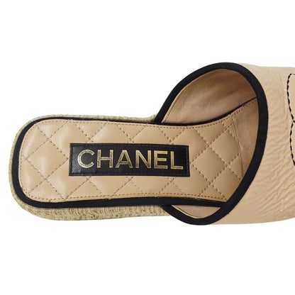 CHANEL シャネル サンダル ピンクベージュ ブラック パテントレザー レディース 【中古】